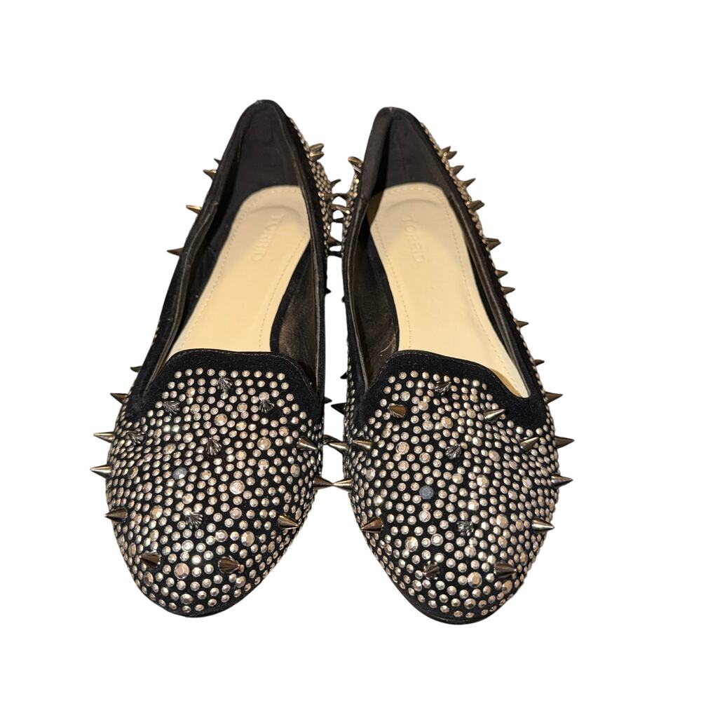 Torrid Spike Studded Ballet Flats Women’s Size 7 Black Faux Suede Slip On Shoes